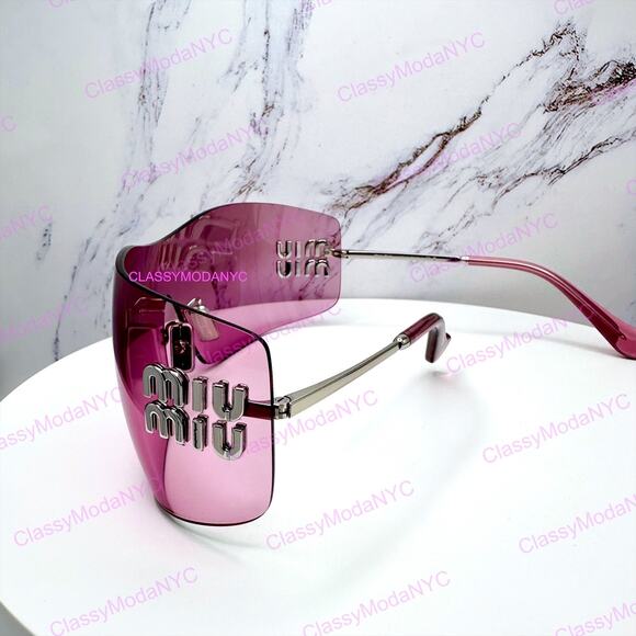 New MIU MIU Sunglasses Aube Silver Pink Mirror Rimless Wrap Authentic Womens main image 9